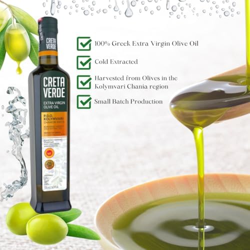 CRETA VERDE | Greek Extra Virgin Olive Oil — Cold Pressed for Cooking, Salads & Dipping | Premium Single-Origin Crete EVOO | Award-Worthy Koroneiki Variety, P.D.O. Kolymvari | 500ml Glass Bottle