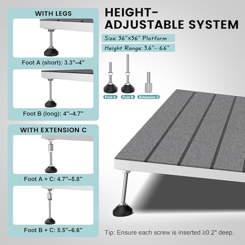 Threshold Ramps for Wheelchairs, Adjustable Height 3.3"-6.6" and 36"×36" Platform Aluminum Wheelchair Ramp, Door Threshold Ramps with a Non-Slip Thick Door Mat for Scooters, Power Chairs, Cart