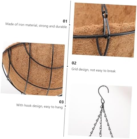 POPETPOP Metal Hanging Planter Basket with Liner for Balcony Flower Pot with Chains Design for Indoor and Outdoor Plants for Orchids and