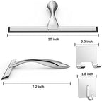 All-Purpose Stainless Steel Shower Squeegee for Shower Glass Door with 2 Adhesive Hooks, Bathroom Cleaner Tool Household Window Mirror Squeegee , Cleaning Tile Wall, Car, 10 Inch Silver