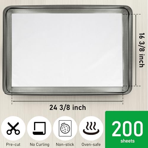 EcoDispose Non-Stick Precut Parchment Paper Baking Sheets Full Pan liner for Bake (16-3/8" x 24-3/8",White,200PCS)