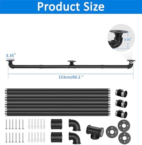 Industrial Pipe Stair Handrail, Wall Mount Metal Hand Rail for Indoor & Outdoor Steps,Grab Bars for Steps,Wall Stair Railing,Safety Handle,Steps Baluster (5FT,Black)