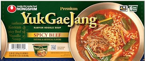 Nongshim Yukgaejang Big Bowl, Premium Ramyun Noodle Soup, Spicy Beef, 3.56 oz (Pack of 6)