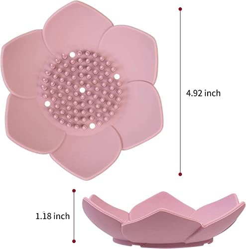 AUEAR, 4 Pack Lotus Flowers Soap Dish with Drain Silicone Holder Non-Slip Flexible Tray for Bathroom Shower