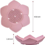 AUEAR, 4 Pack Lotus Flowers Soap Dish with Drain Silicone Holder Non-Slip Flexible Tray for Bathroom Shower