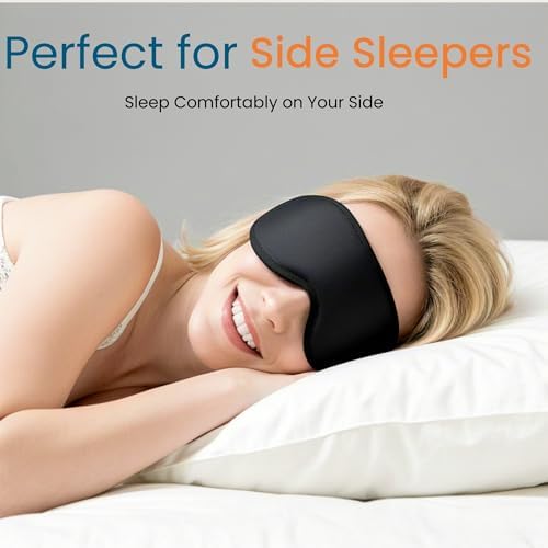 Allfulyun Sleep Mask for Side Sleeper Women Men, 3D Light Blocking Eye Mask,Soft Breathable Eye Shade Cover, Comfortable Night Blindfold,Zero Pressure Sleeping Mask for Travel, Nap, Black