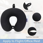 Black Travel Neck Pillow Memory Foam Airplane Pillow for Neck and Head Support Soft Portable U Shape Neck Pillow for Plane, Car & Home Office Use