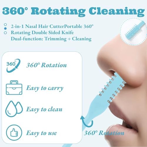 2026 Upgraded 2-in-1 Nasal Hair Cutter, Nose Hair Trimmer, 360° Rotating Double-Sided Blade, Washable Portable Grooming Tool with Soft Cleaning Brush for Men & Women, Travel Essential