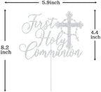 First Holy Communion Cake Topper, God Bless, Baptism Cake Decorations, First Communion Decor, Religious Baptism Christening Baby Shower 1st Birthday Party Decorations Silver Glitter