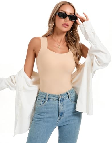 Womens U Neck Shapewear Built-in Bra Tank Top High Strechy Slim Fit Compression Camisole Workout Tops