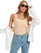 Womens U Neck Shapewear Built-in Bra Tank Top High Strechy Slim Fit Compression Camisole Workout Tops