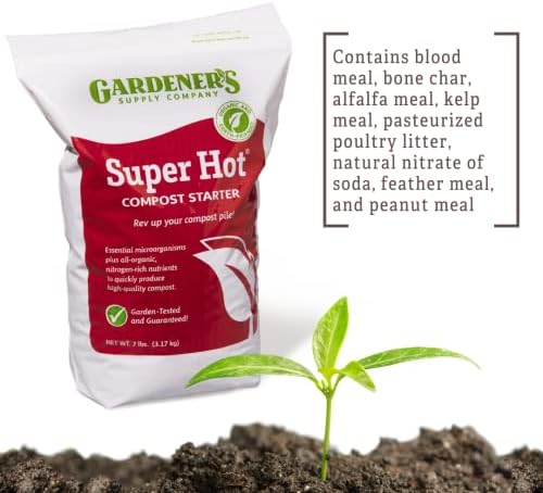 Gardeners Supply Company Super Hot Compost Starter | Compost Pile and Kitchen Waste Ultimate Booster | Activates 8 Bushels of Composts Materials Pile | 7 Pound Resealable Bag