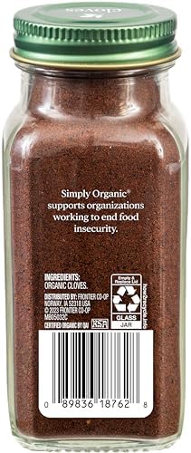 Simply Organic Ground Cloves 2.82 Ounce Jar, Pure Organic Ground Cloves, Kosher, Pungent Warm Aroma, Bittersweet & Spicy