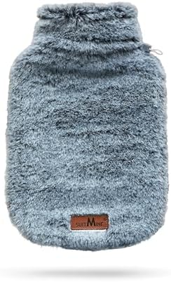 2L Hot Water Bottle Cover Soft Fluffy Cover Only for Pain Relief Hot and Cold Therapy,Hands Feet Abdomen and Neck Warmer,Cord Lock,Grey