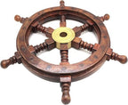 Nautical Sheesham Wood Ship Wheel with Brass Center Home Decoration Gifts (12"), Inch