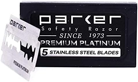 Parker 98R Heavyweight 3-Piece Double Edge Safety Razor – Long Handle, Closed Comb Design for Smooth Wet Shaving, Includes 5 Platinum Blades – Iconic Brand in Traditional Shaving