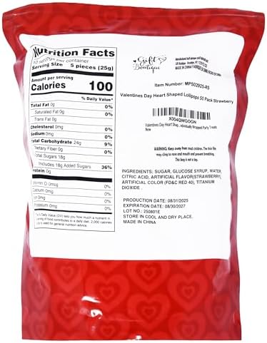 Gift Boutique Valentines Day Heart Shaped Lollipops 50 Pack Strawberry Flavored Candies Hearts Red Lollipop Suckers Individually Wrapped Party Treats