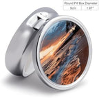 Beach Maui Hawaii Sunset Sea Waves Clouds Pill Box,3 Compartments Round Small Pills Case Moisture-Proof Portable Pill Container for Travel Vitamins Fish Oil Supplements