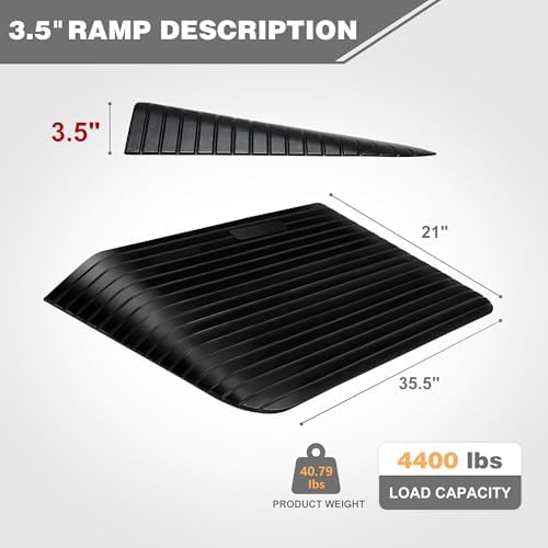 3.5" Rise Threshold Ramps Doorway, Wheelchair Ramp with Non-silp Surface, 4400 LBS Capacity, Solid and Portable, for Steps, Driveway and Curb Black