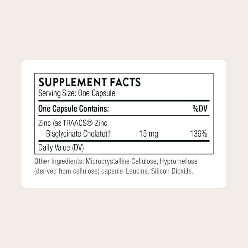THORNE - Zinc Bisglycinate 15 mg - Highly Absorbable Zinc Supplement - Supports Immune System, Eye, Skin & Reproductive Health* - Third-Party Certified - Gluten, Dairy & Soy-Free - 60 Capsules