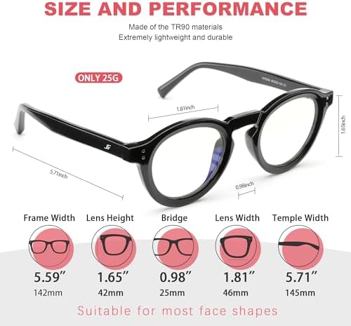 Blue Light Blocking Glasses for Women Men, Retro Round Frame Computer Gaming Glasses Anti Glare & UV RF6209