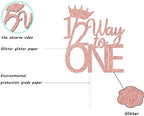1/2 Way to One Cake Topper - Happy 6 Months Cake Topper - Happy 1/2 Birthday Baby Shower Decoration Rose Gold Glitter