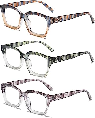 Hubeye 3 Pairs Retro Oversized Large Frame Reading Glasses for Women Men Square Fashion Oprah Style Blue Light Blocking Computer Reader with Glasses Cloth Cover +1.0