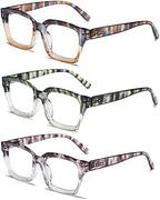 Hubeye 3 Pairs Retro Oversized Large Frame Reading Glasses for Women Men Square Fashion Oprah Style Blue Light Blocking Computer Reader with Glasses Cloth Cover +1.0