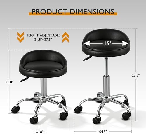 SUPER DEAL Adjustable Height Hydraulic Rolling Swivel Salon Stool Chair, Tattoo Facial Massage Spa Medical Stool with Backrest Wheels, Black