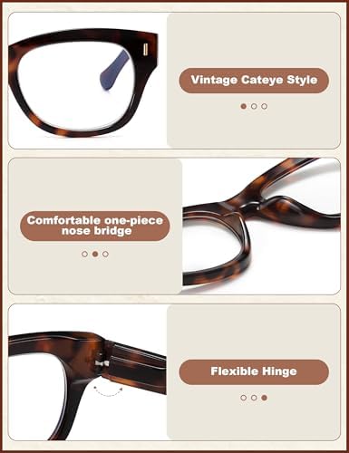 Madison Avenue Retro Blue Light Blocking Reading Glasses for Women Spring Hinge with Case, Elegant Computer Readers Glasses
