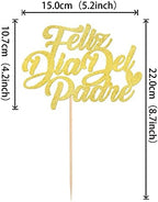 1 Pack Feliz Día Del Padre Cake Topper Glitter Happy Father's Day Cake Picks Spanish Feliz Cumpleaños Papa Cake Decoration for Happy Father's Day Party Supplies Gold