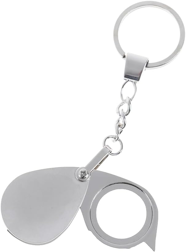 10X Mini Pocket Magnifying Glass Jewelers Loupe Silver Foldable Rotating Loupe with Keychain Apply to Reading, Jewelry