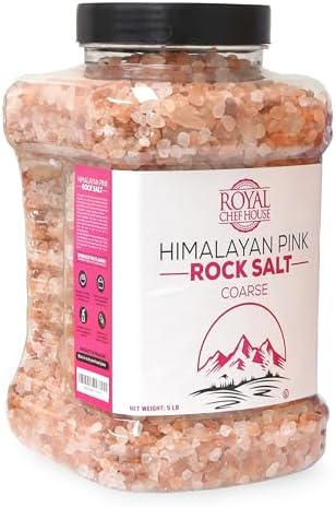 RoyalHouse, Himalayan Pink Salt 5 lbs Coarse Grain Bulk in Jar, Pure Gourmet Crystals, Natural Contains 84 Minerals, Suitable for Body Bath Scrubs, Table Salt For Grinders & Salt Mills Kosher