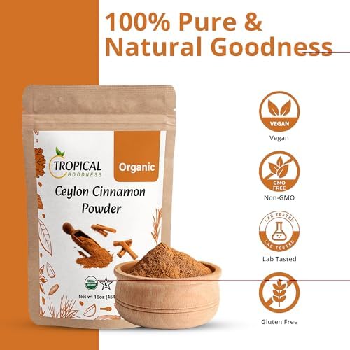Tropical Goodness Organic Ceylon Cinnamon Powder 1 lb – Pure Sri Lanka Ground Cinnamon | USDA Organic, Non-GMO, Kosher, Gluten-Free | Authentic True Ceylon “Canela de Ceylán” | Fresh, Aromatic, Premium Quality