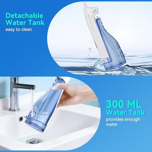 Portable IPX7 Rechargeable Water Flosser for Teeth Pick, 4 Modes 5 Jet Tips Oral Irrigator, 300ml Tank - for Braces, Sensitive Gums, Home & Travel