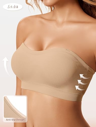 LetsJoli Push Up Strapless Bras for Women Supportive Bandeau Bra Non Slip Wireless No Underwire Padded Tube Bra