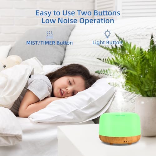 Aromatherapy Essential Oil Home Diffuser with Remote Control, 300ML Large Room Cool Mist Air Humidifier, 8 Hours Quiet Operation, Timer, 7 Colors LED Night Night，Suitable Home,Yoga.