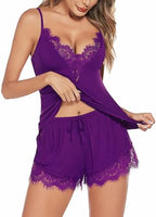 Avidlove Women Pajama Set Lace Trim Short PJ Set Modal V Neck Sleeveless Sleepwear Drawstring Waist Nightwear S-XXL