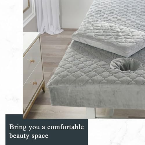 Massage Bed Cover with Face Hole Crystal Velvet Massage Table Sheet Beauty Salon Bed Sheet Washable Beauty SPA Cover Elastic Cord 360° Wrap for Tattoo,Grey,(S)70 * 185cm