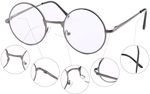 Agstum Round Vintage Reading Glasses Metal Frame Spring Hinge Readers (Strength +1.5, Gray)