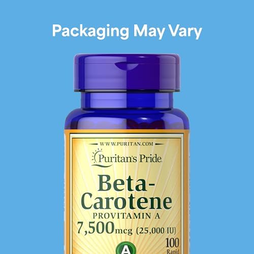 Puritan's Pride Beta Carotene Provitamin A 7,500mcg (25,000 IU), Vitamin Supplement for Immune System, Antioxidant and Eye Health Support, 100 Day Supply, 100 Rapid Release Softgels