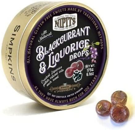 Simpkins Nipits Blackcurrant & Liquorice Drops 175g (6.17 Ounce) Tin - 3 pack