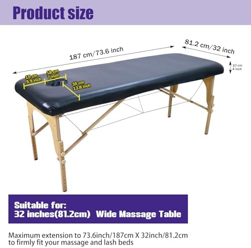 Massage Table Cover with Face Hole (32 Inches Wide) | 100% PU Massage Table Cover Protector | Wipeable, Reusable & Waterproof Vinyl Cover for Square Massage Tables