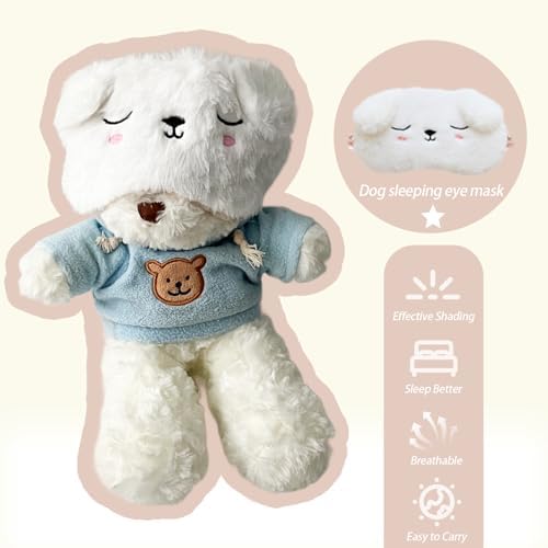 2 Pack Cartoon Animal Sleep Mask Soft Plush Blindfold Eye Masks Eye Cover for Women Girls Travel Nap Night Sleeping (2-Pack Cat Puppy)