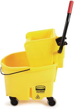 Rubbermaid Commercial Products WaveBrake 26 Qt. Side-Press Mop Bucket and Wringer Combo on Wheels, Yellow, for Professional/Industrial/Business Heavy-Duty Floor Cleaning/Mopping