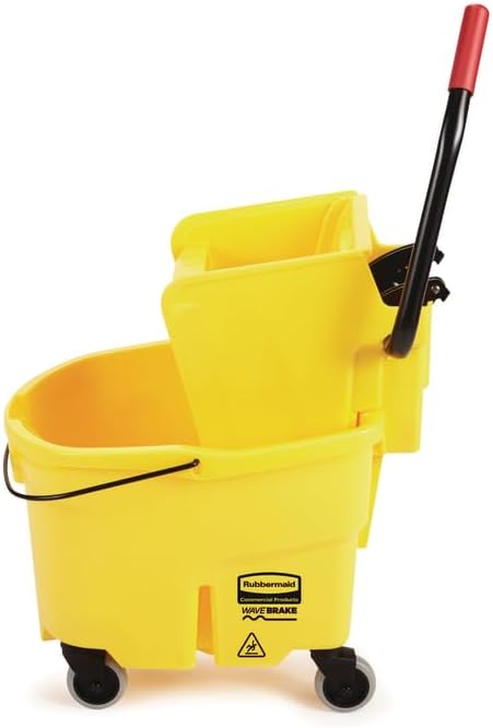 Rubbermaid Commercial Products WaveBrake 26 Qt. Side-Press Mop Bucket and Wringer Combo on Wheels, Yellow, for Professional/Industrial/Business Heavy-Duty Floor Cleaning/Mopping