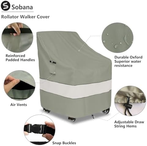 Rollator Walker Cover,Outdoor Waterproof Dustproof Rolling Walker Covers,Fits Walkers for Seniors with Wheels and Seat(Cover Only,Grayish Green)