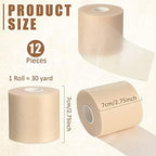 Sumind 12 Rolls Pre Wrap Athletic Tape Bulk Underwrap Athletic Tape Foam Sports Wrap for Wrists Hands Ankles Knees Headbands Soccer Football Baseball Gymnastics Fitness(Skin Color)