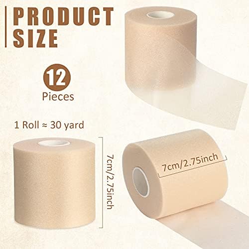 Sumind 12 Rolls Pre Wrap Athletic Tape Bulk Underwrap Athletic Tape Foam Sports Wrap for Wrists Hands Ankles Knees Headbands Soccer Football Baseball Gymnastics Fitness(Skin Color)