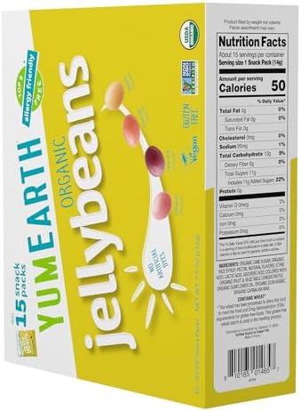 YumEarth Organic Jelly Beans - Fruity Candy Snack Packs, Gluten Free Snacks for Kids - Allergy Friendly, Non-GMO, No Artificial Dyes - Assorted Flavors, 7.5 oz. (Pack of 15)